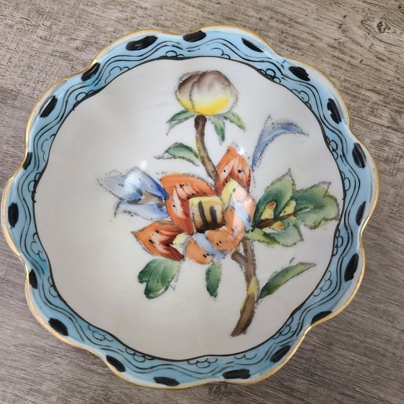 VTG Noritake "M" Japan Three Footed Condiment Bowl w Spoon Saucer Plate Floral - Picture 2 of 13